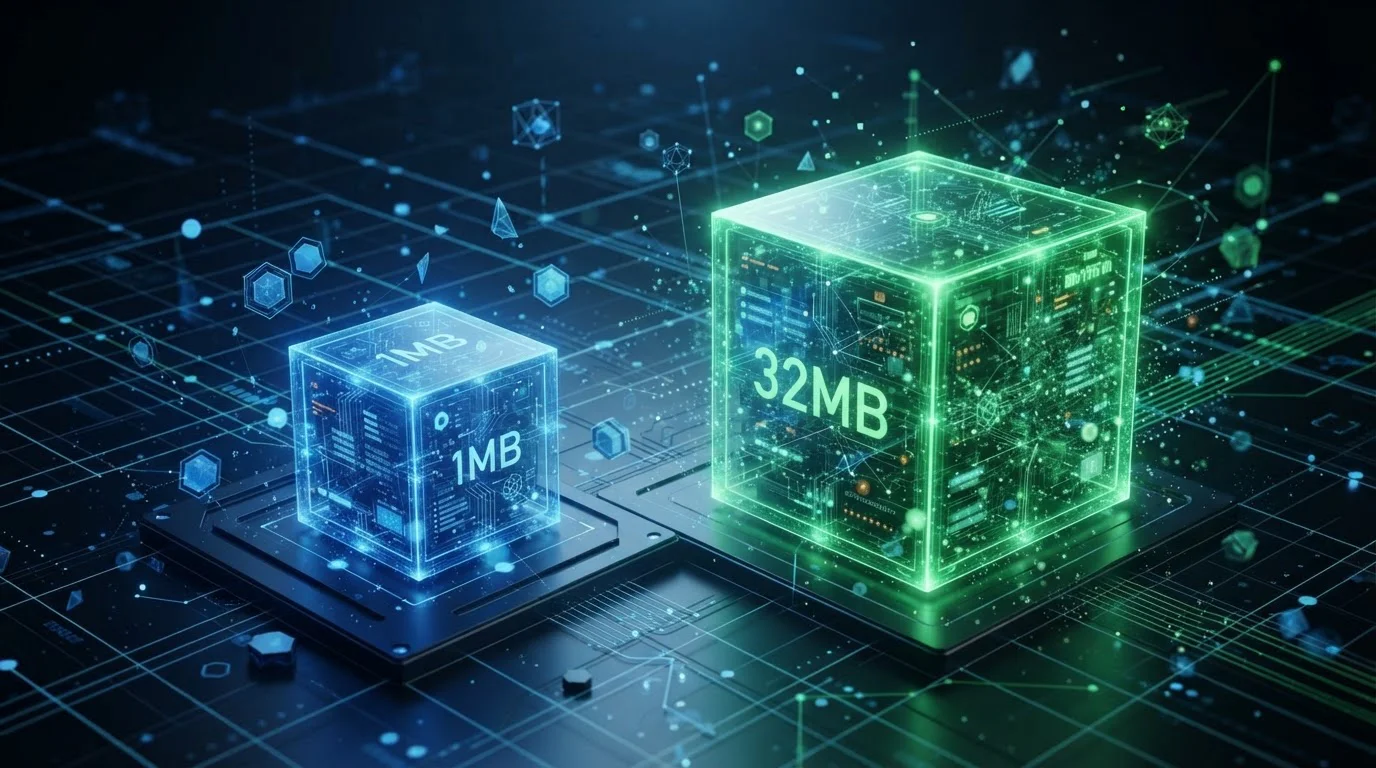 Comparación visual de bloques blockchain Bitcoin vs Bitcoin Cash mostrando diferencia de capacidad