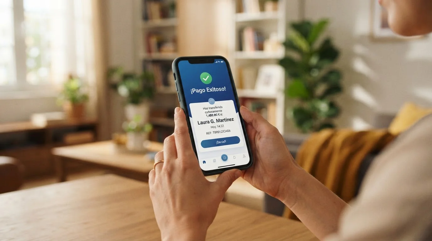 Smartphone con app bancaria mostrando pago Bizum