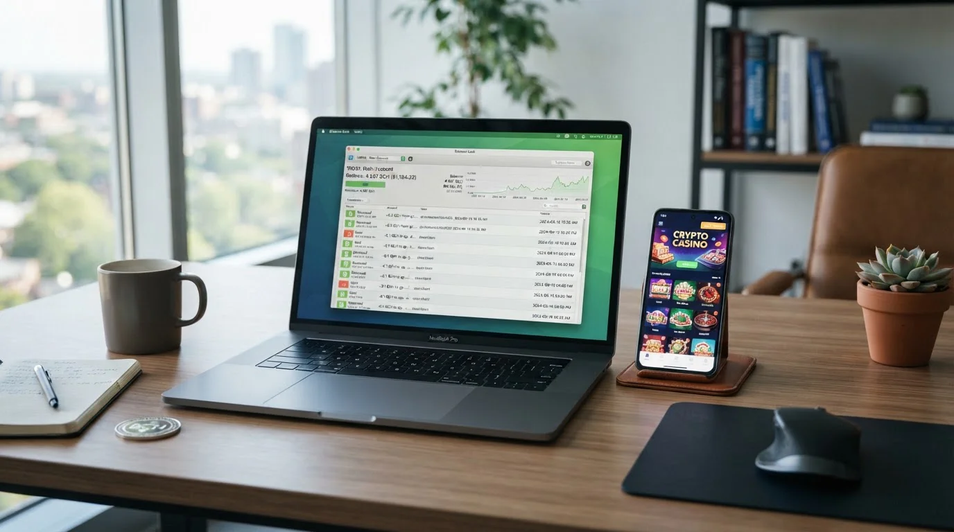 Persona en escritorio revisando transacciones de Bitcoin Cash en pantalla de ordenador con wallet cripto abierta