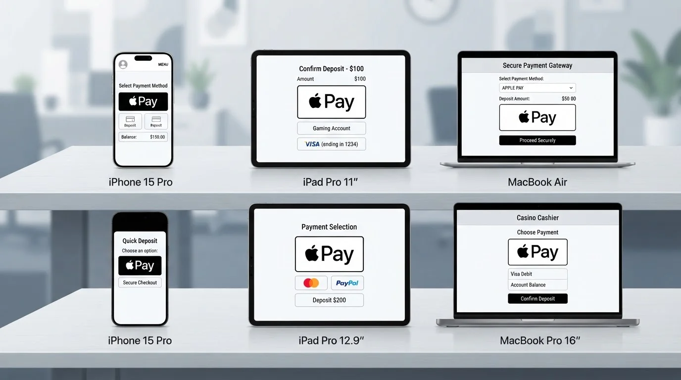 Comparativa visual de logos de casinos DGOJ con iconos de pago y dispositivos Apple