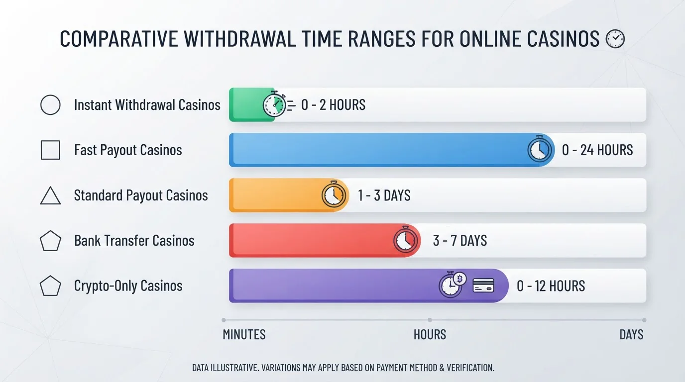 Comparativa visual de tiempos de retiro en diferentes casinos online españoles