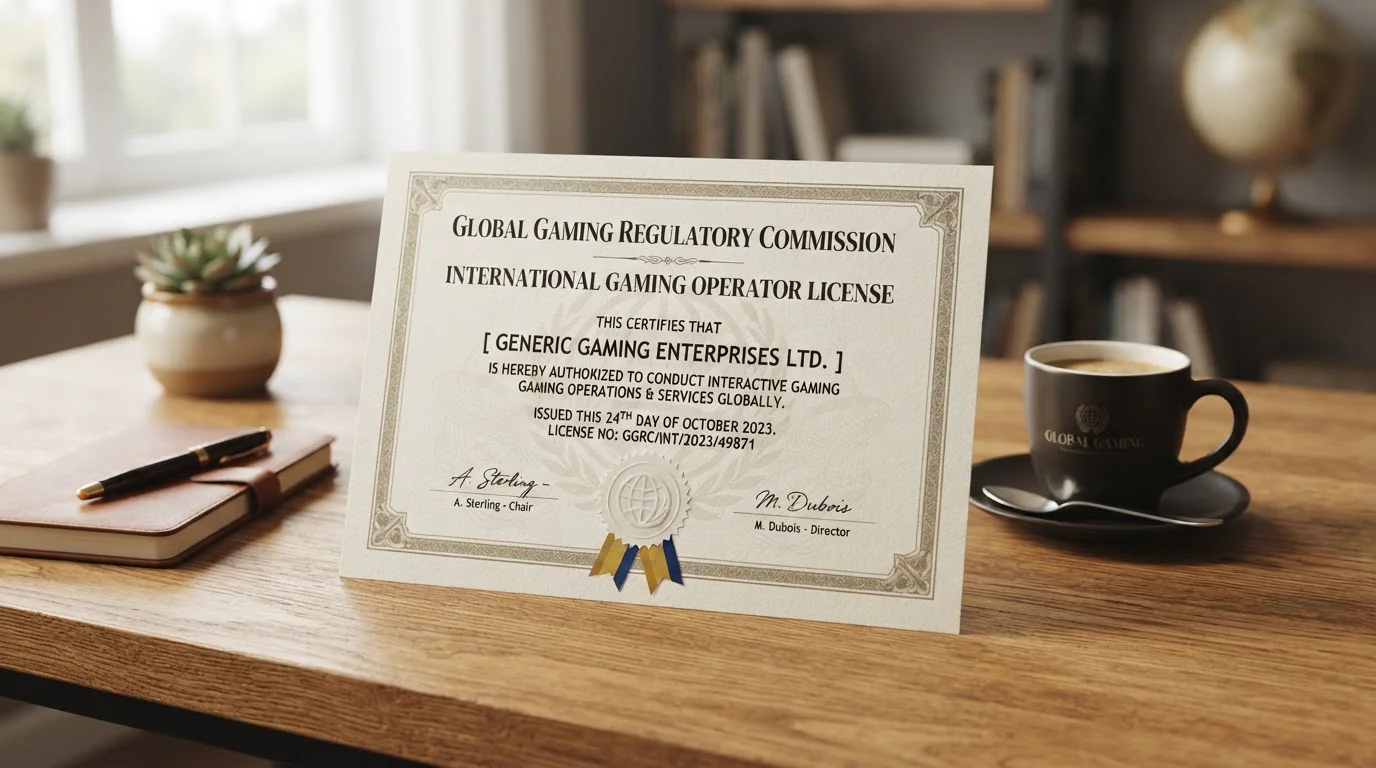 Certificado de licencia genérico internacional de casino offshore en escritorio