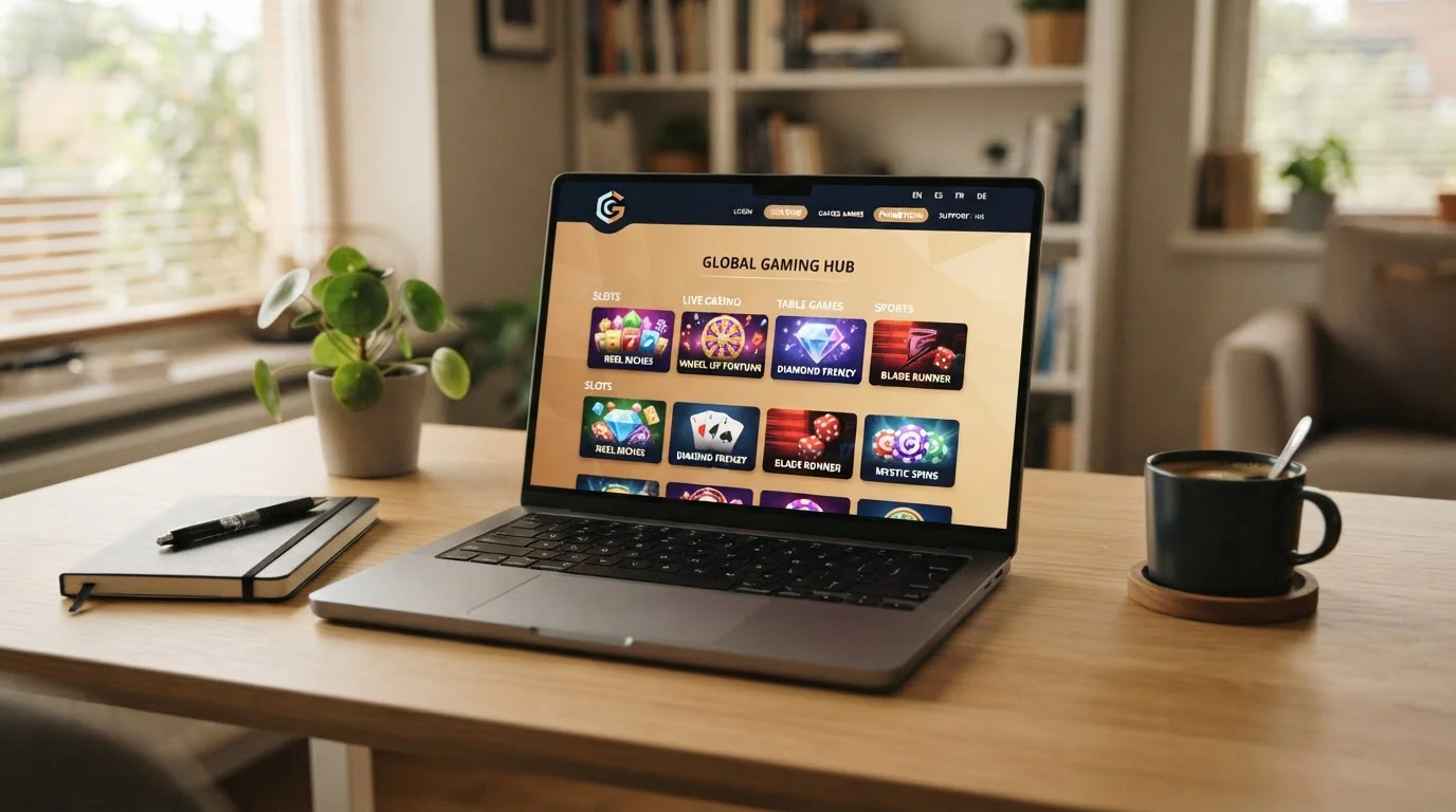 Laptop mostrando interfaz de casino online internacional