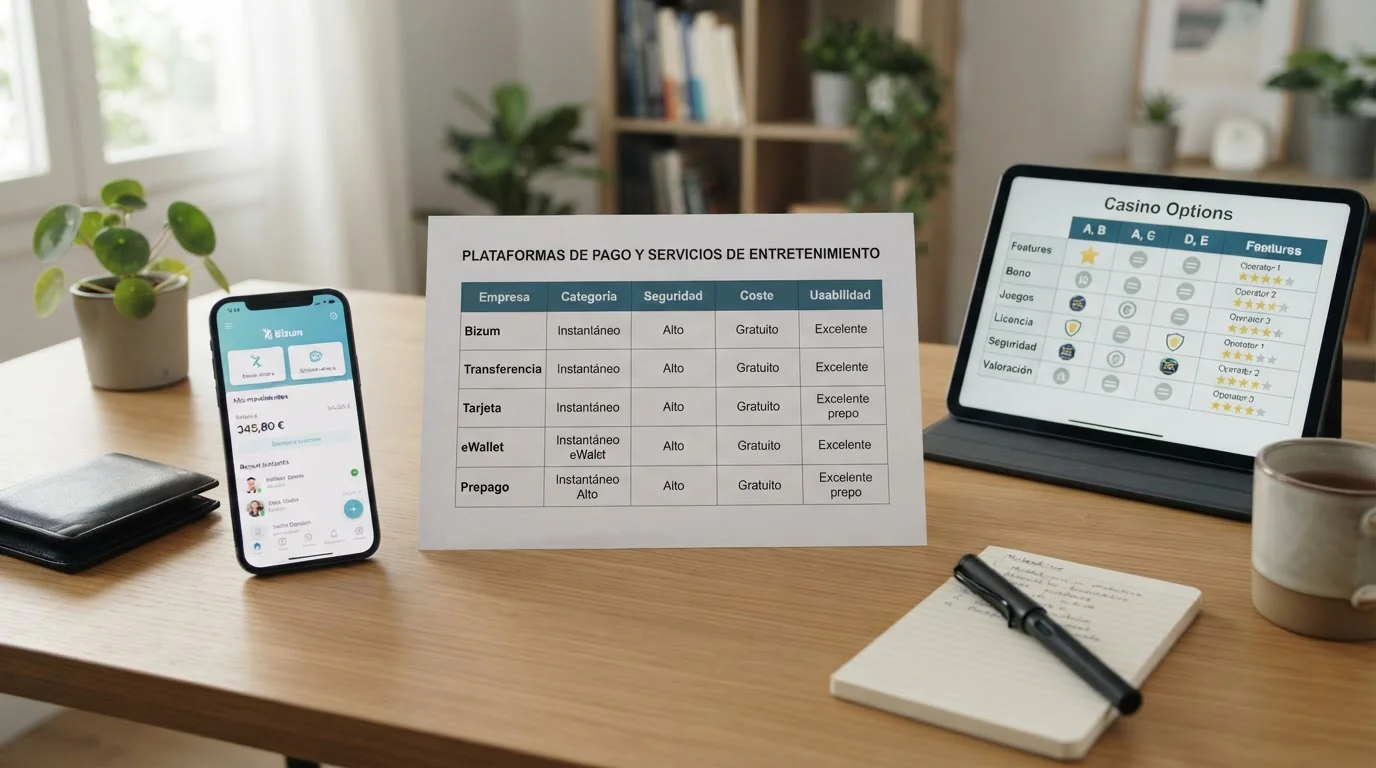 Documento comparativo de casinos online con Bizum mostrando tabla de operadores DGOJ en España