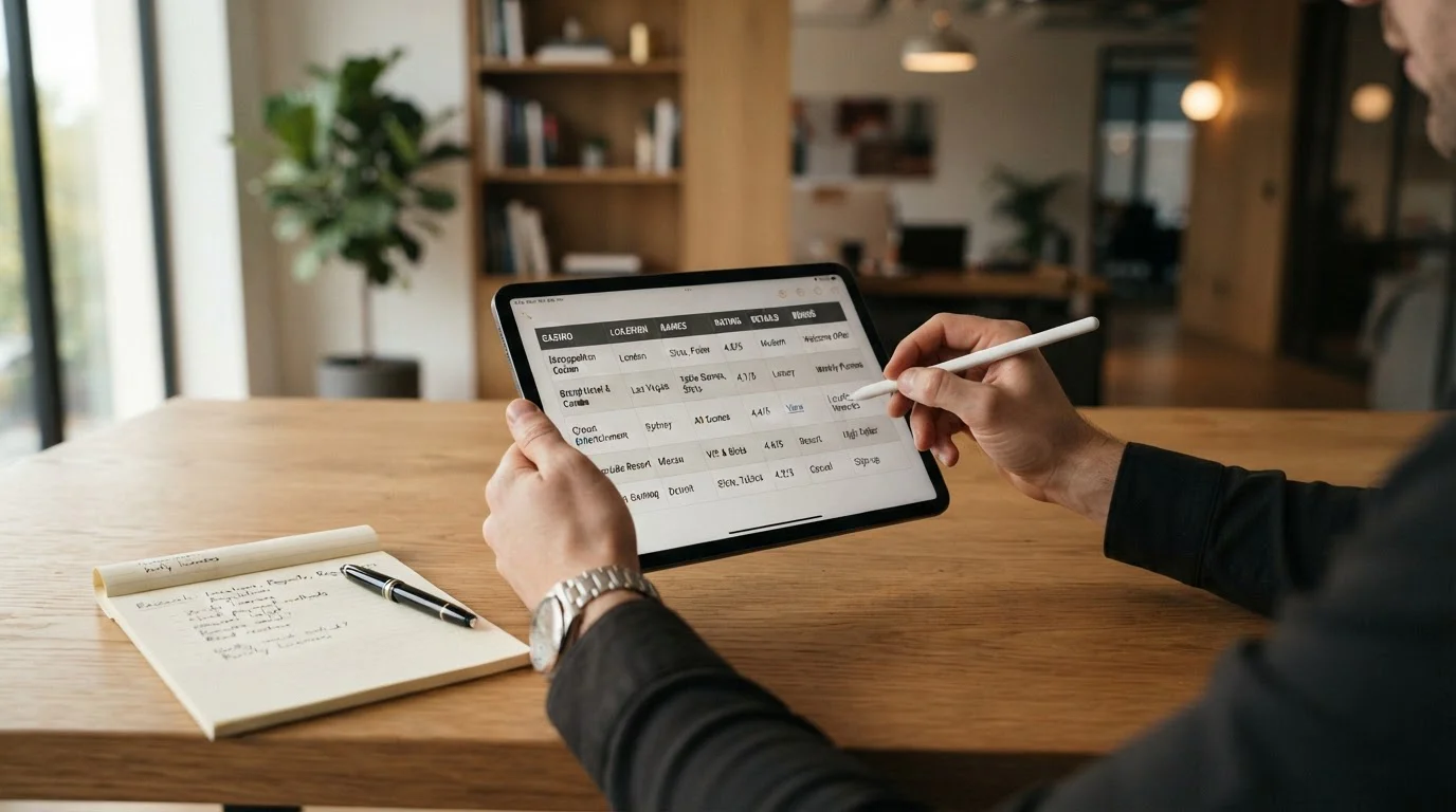 Persona evaluando opciones de casino en tablet