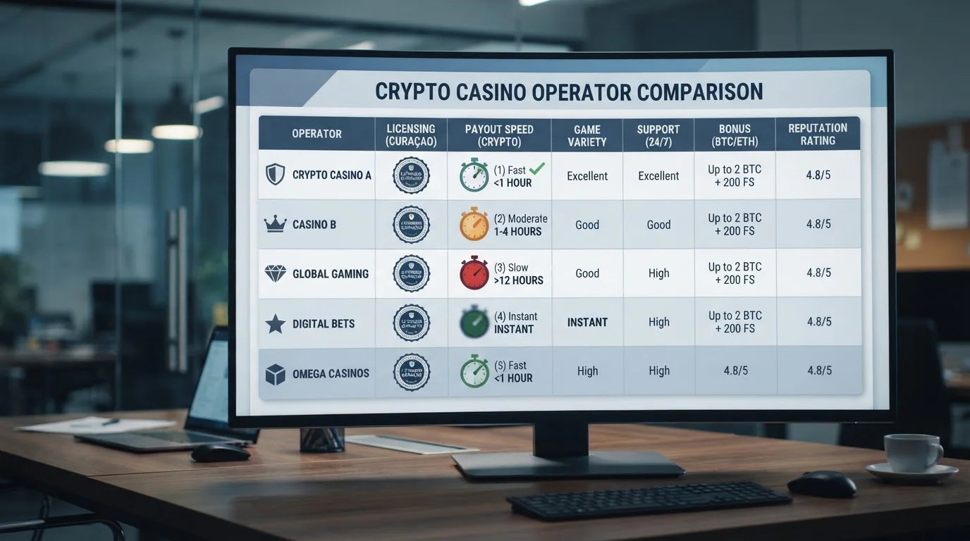 Tabla comparativa de casinos crypto con licencias Curaçao y tiempos de retiro