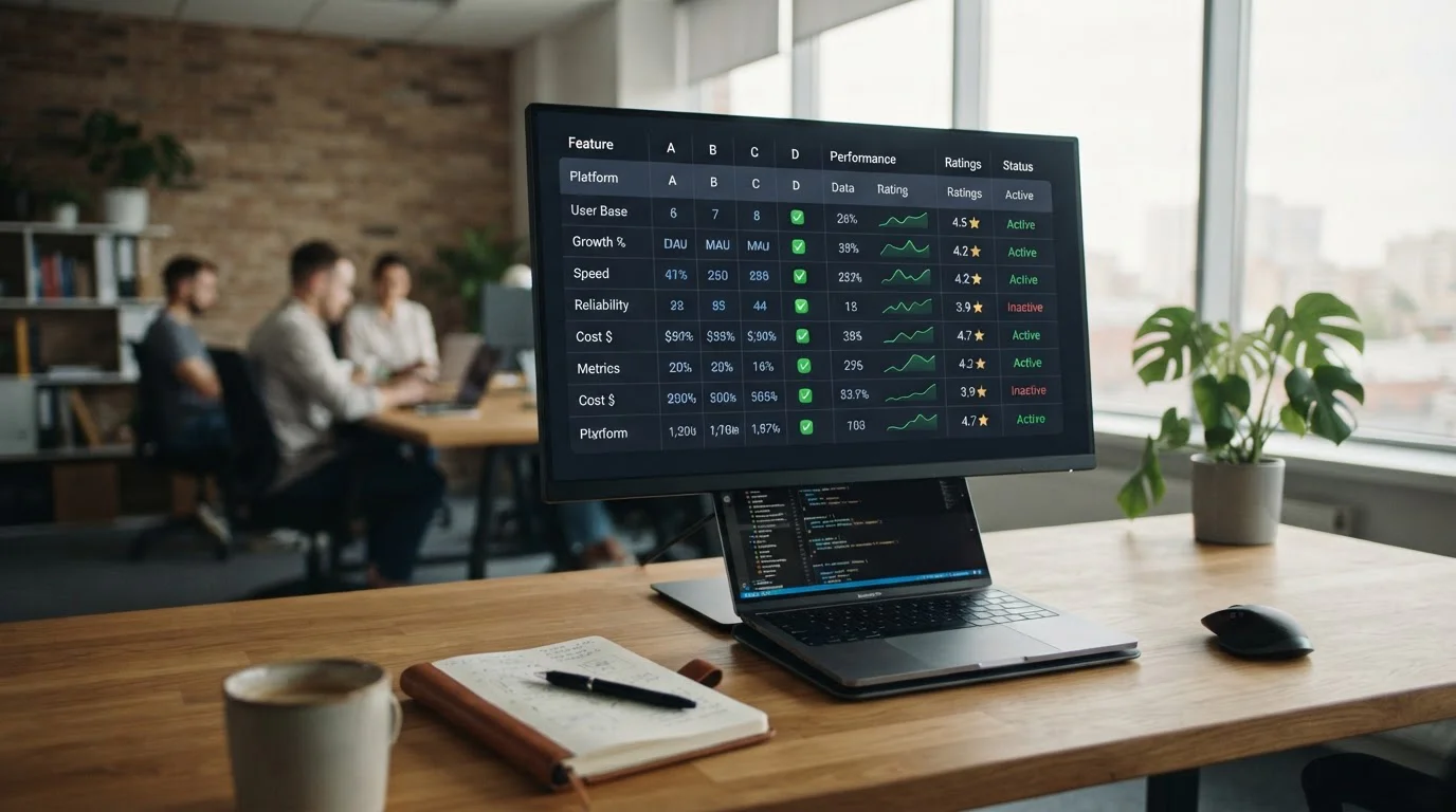 Pantalla de monitor mostrando grid de comparación con métricas de casinos