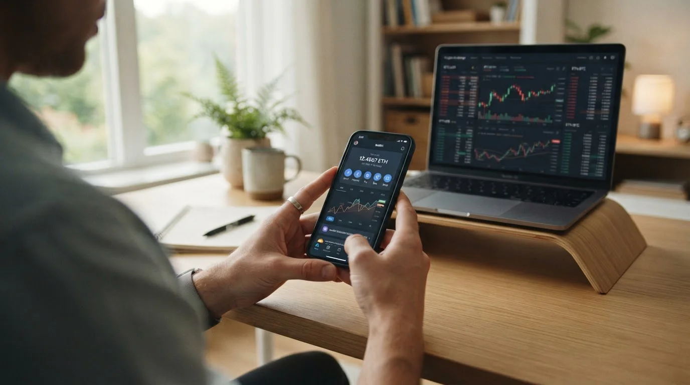 Persona configurando wallet de criptomonedas en smartphone