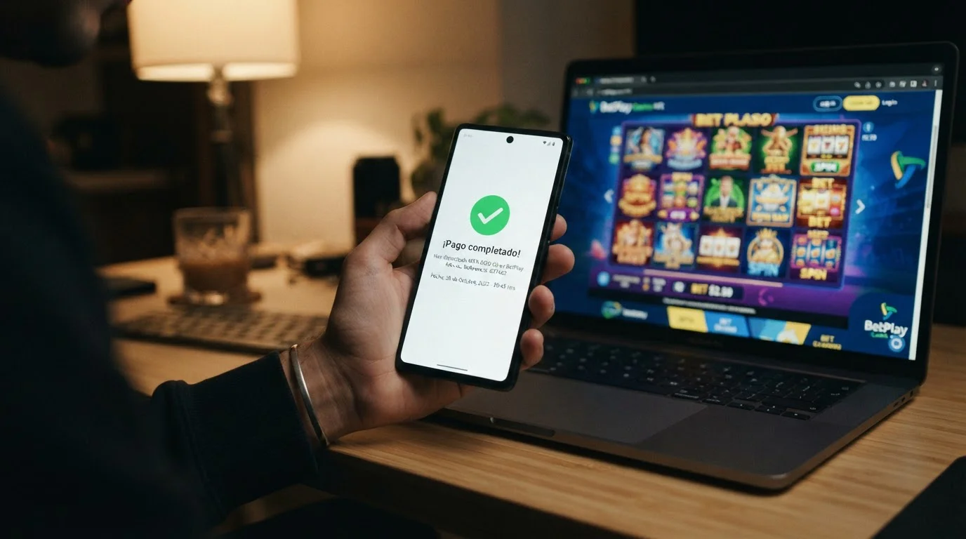 Smartphone en mano mostrando pago completado con checkmark verde