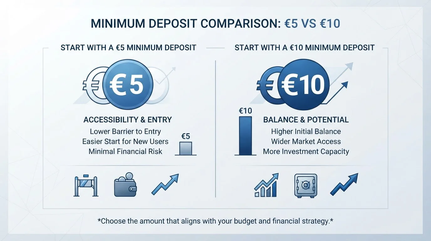 Comparativa visual de depósitos mínimos 5 euros versus 10 euros en casinos españoles