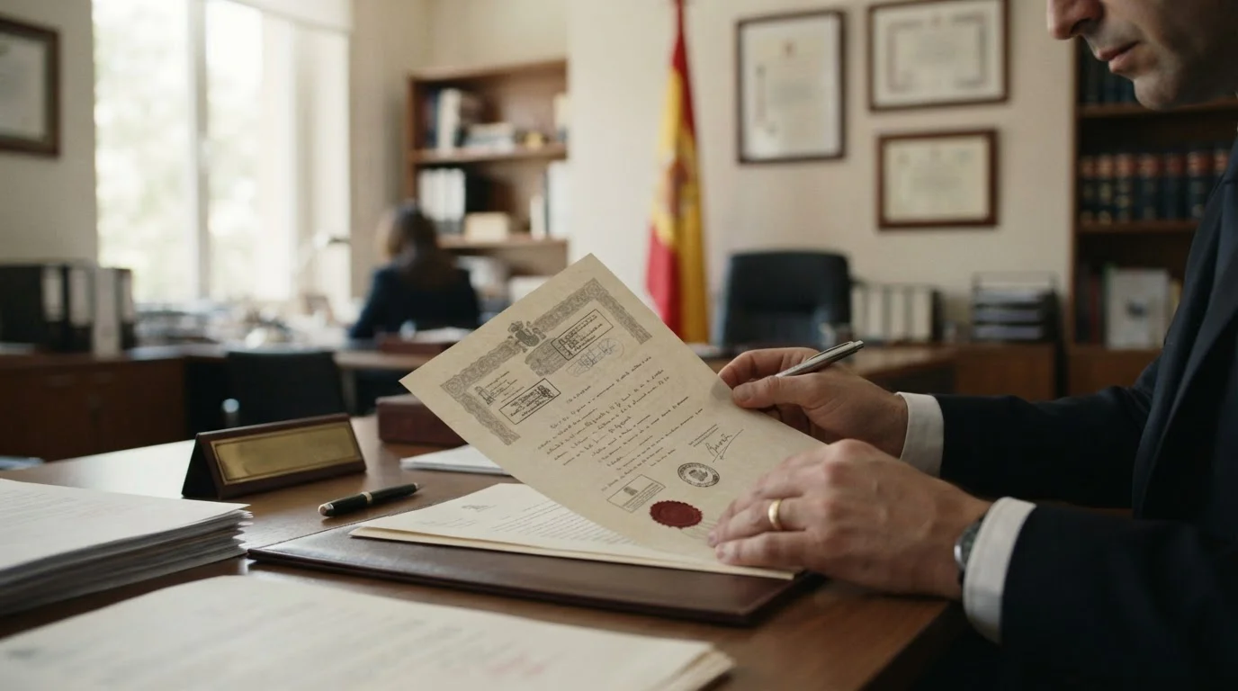 Documento oficial con sello gubernamental en escritorio siendo revisado