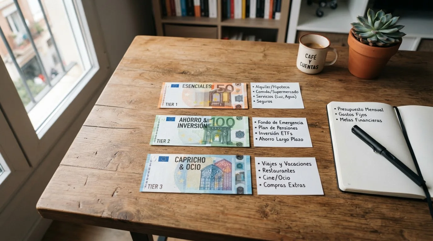Tres billetes simbólicos representando 1, 5 y 10 euros con notas comparativas