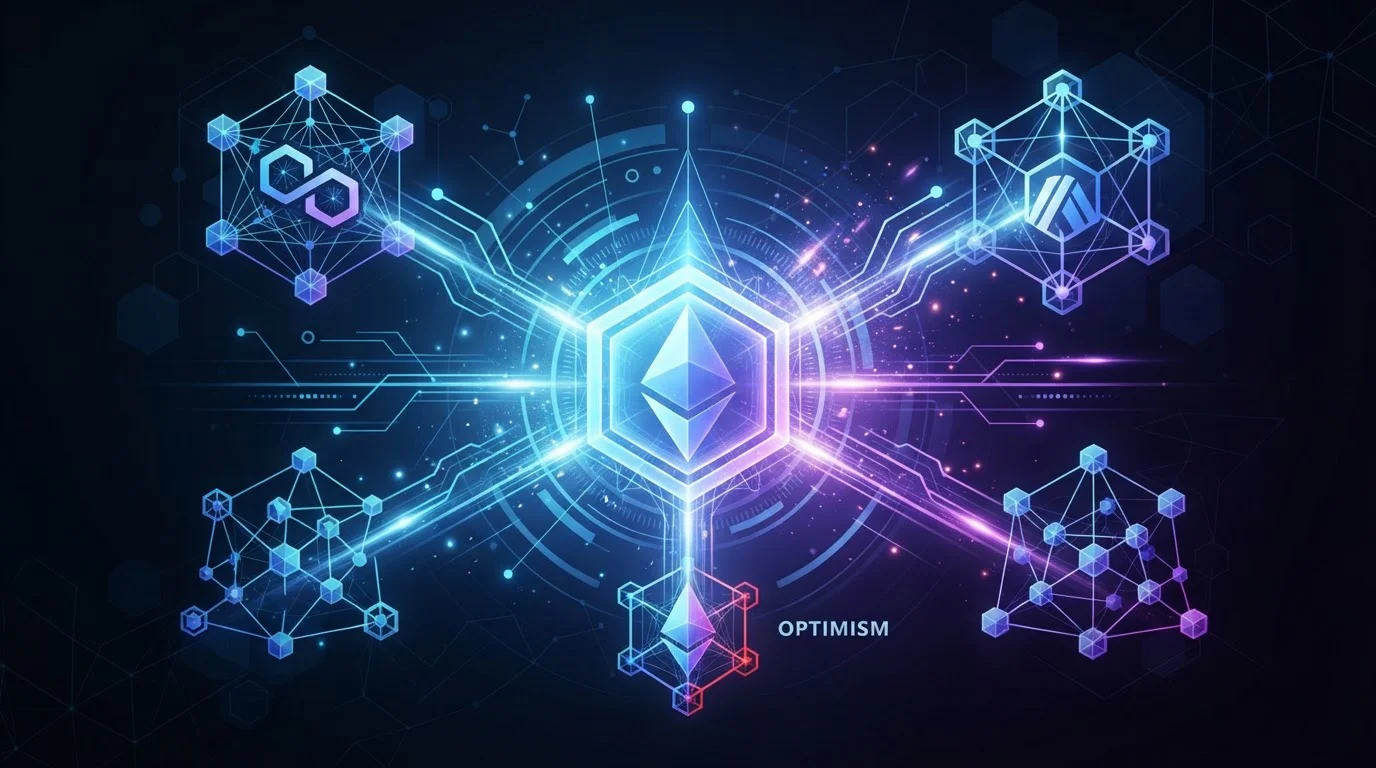 Visualización arquitectura blockchain Ethereum Layer 1 y redes Layer 2