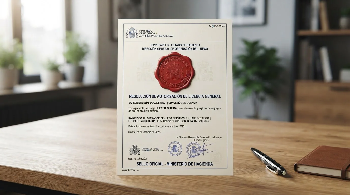 Documento de licencia DGOJ oficial con sello de aprobación
