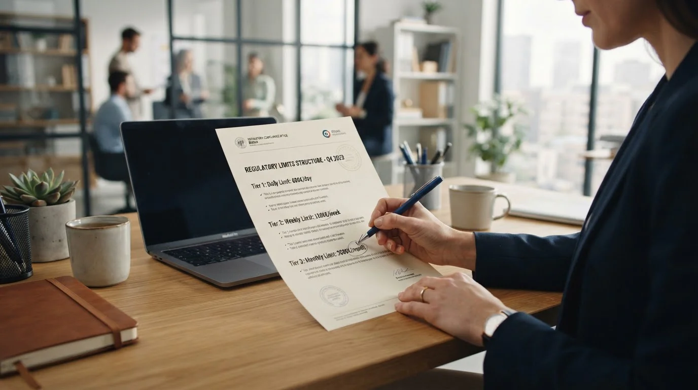 Documento oficial con límites regulatorios DGOJ marcados en papel