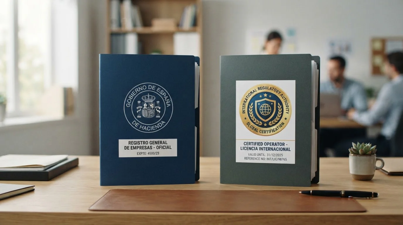 Dos carpetas de documentos separadas representando DGOJ y licencias offshore