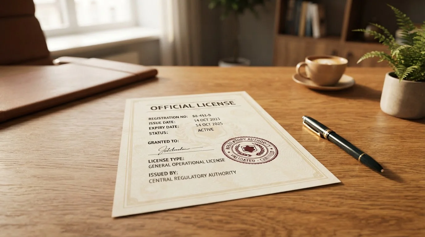 Documento de licencia offshore de casino cripto sobre escritorio