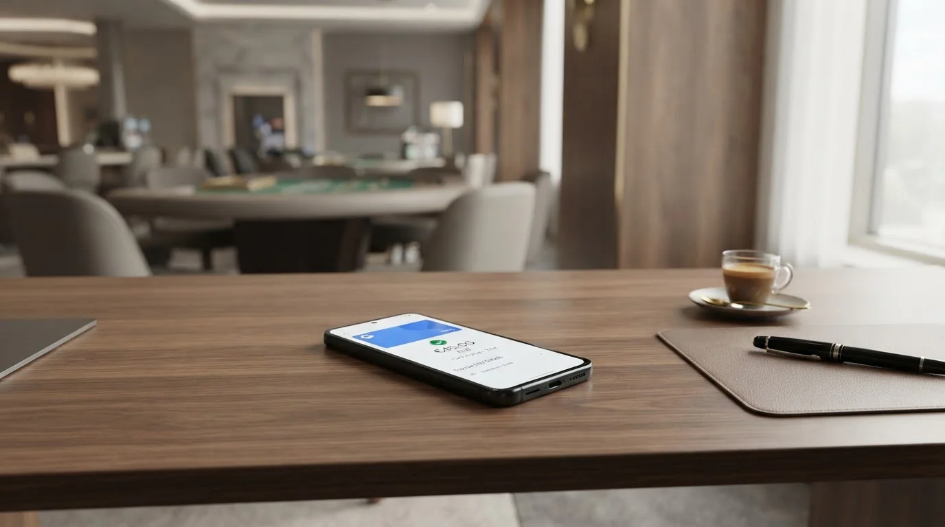 Jugador usando Google Pay en dispositivo móvil para depositar en casino online