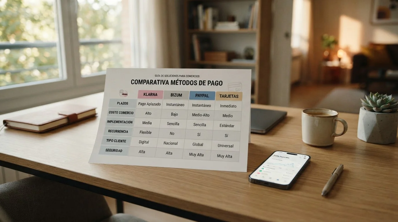 Comparación visual de métodos de pago en casinos: Klarna, tarjetas, PayPal, Bizum