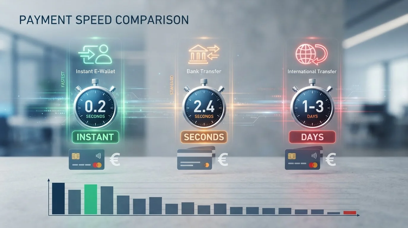 Iconos de métodos de pago rápidos con gráfico de tiempos comparados