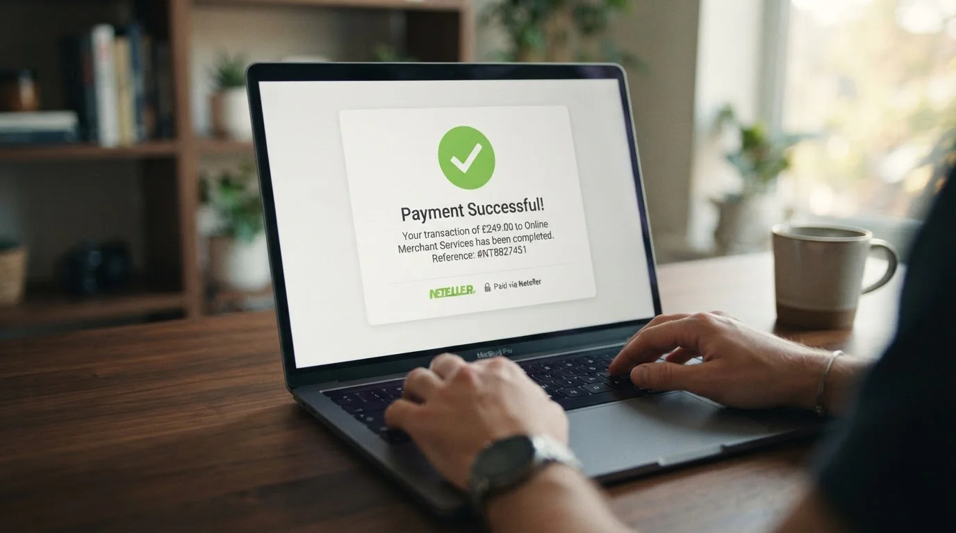 Interfaz de depósito con Neteller en casino online mostrando confirmación instantánea
