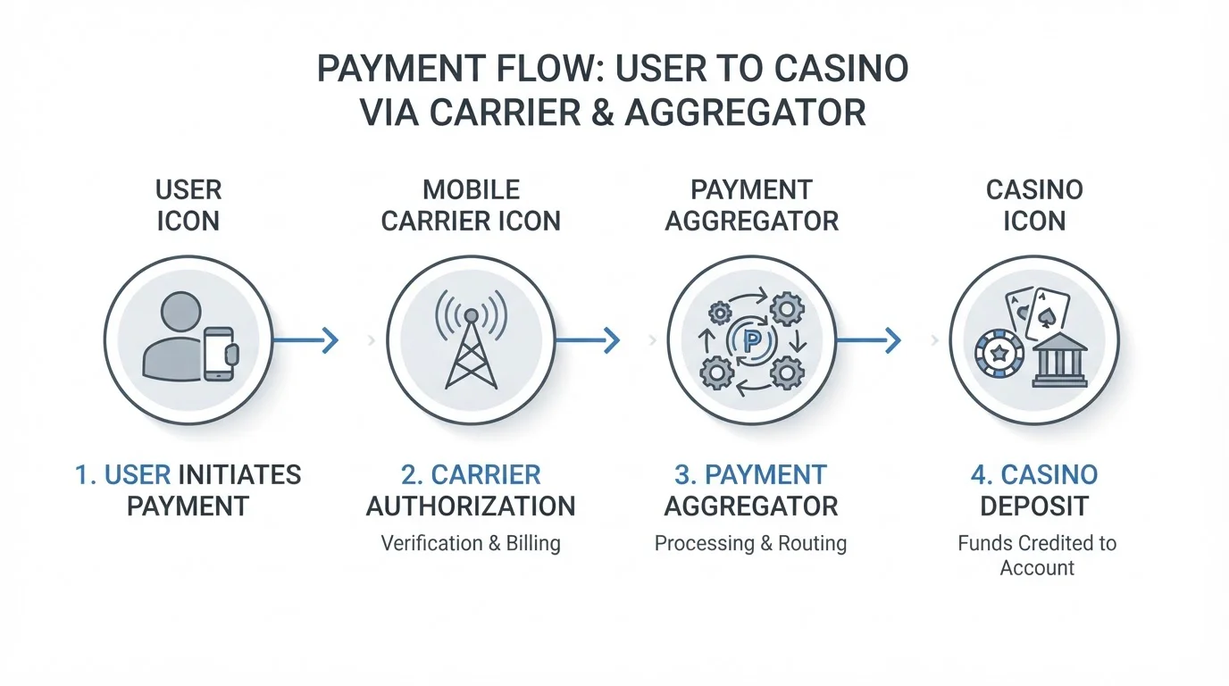 Diagrama simple del flujo de pago mediante factura móvil en casino