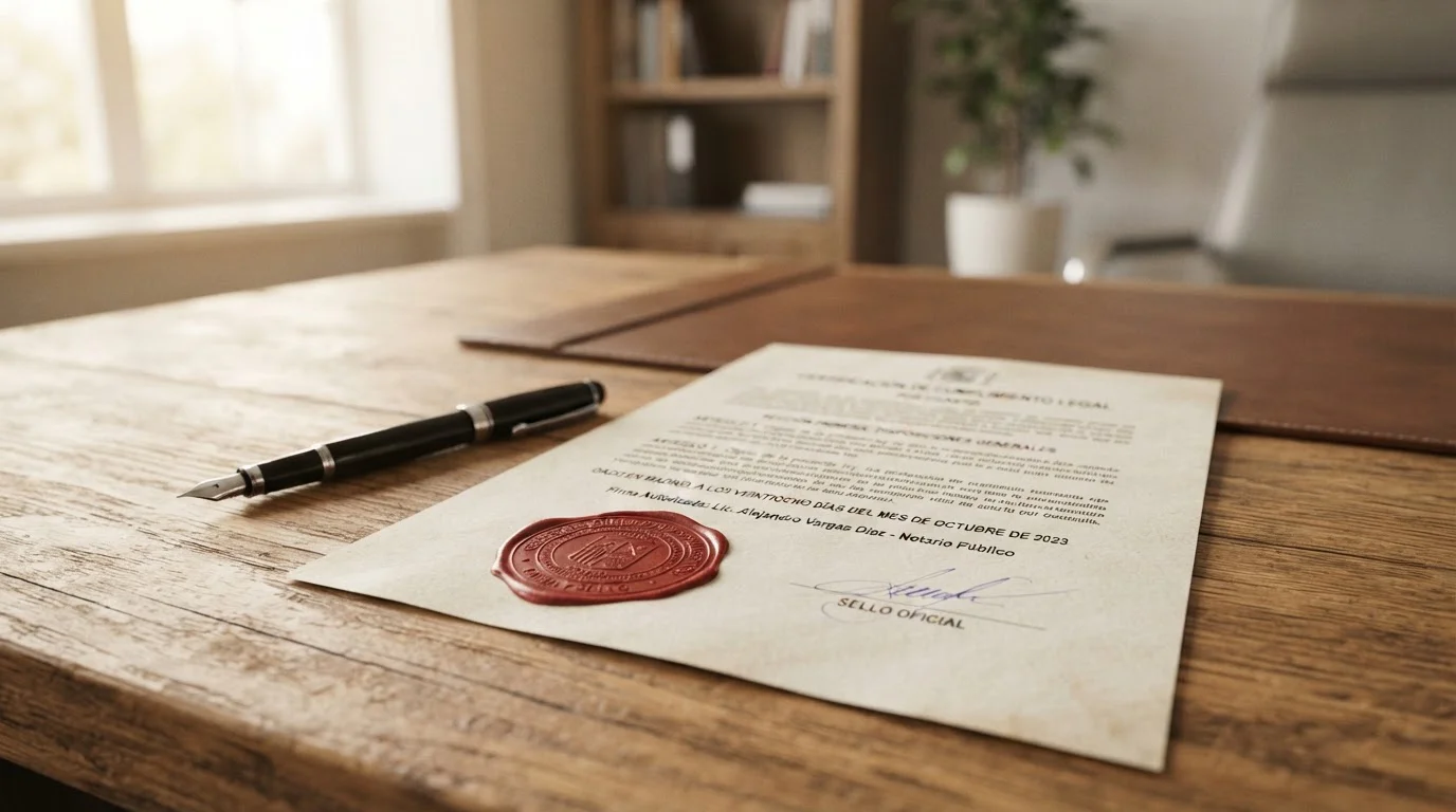 Documento legal con sello DGOJ sobre escritorio