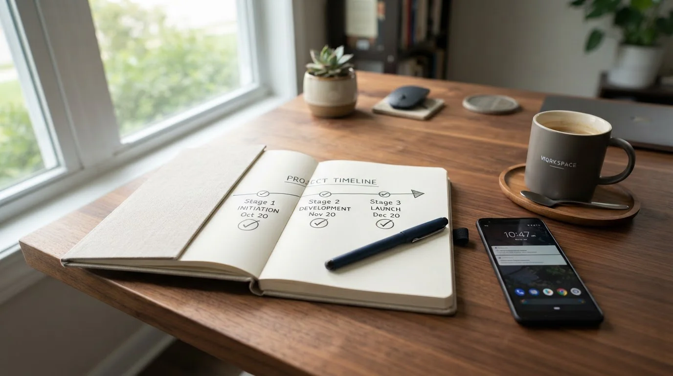 Cuaderno con diagrama de línea de tiempo mostrando etapas de retiro