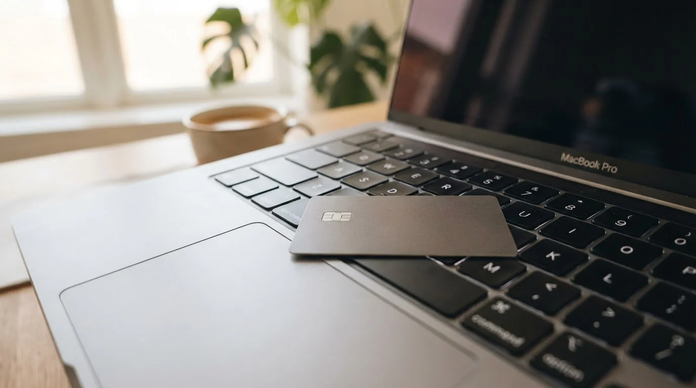 Tarjeta bancaria sobre teclado de ordenador portátil
