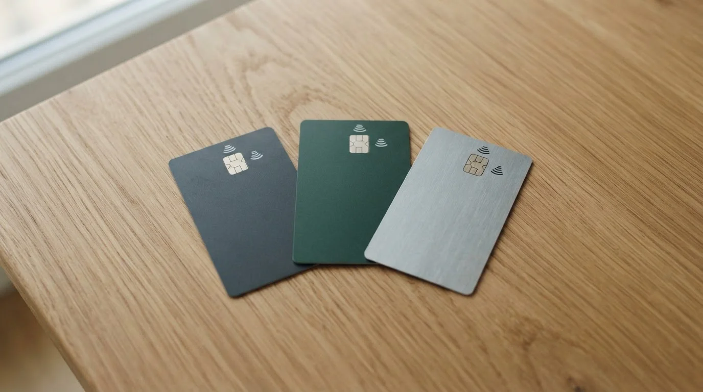 Comparación visual de tres tipos de tarjetas de pago diferentes